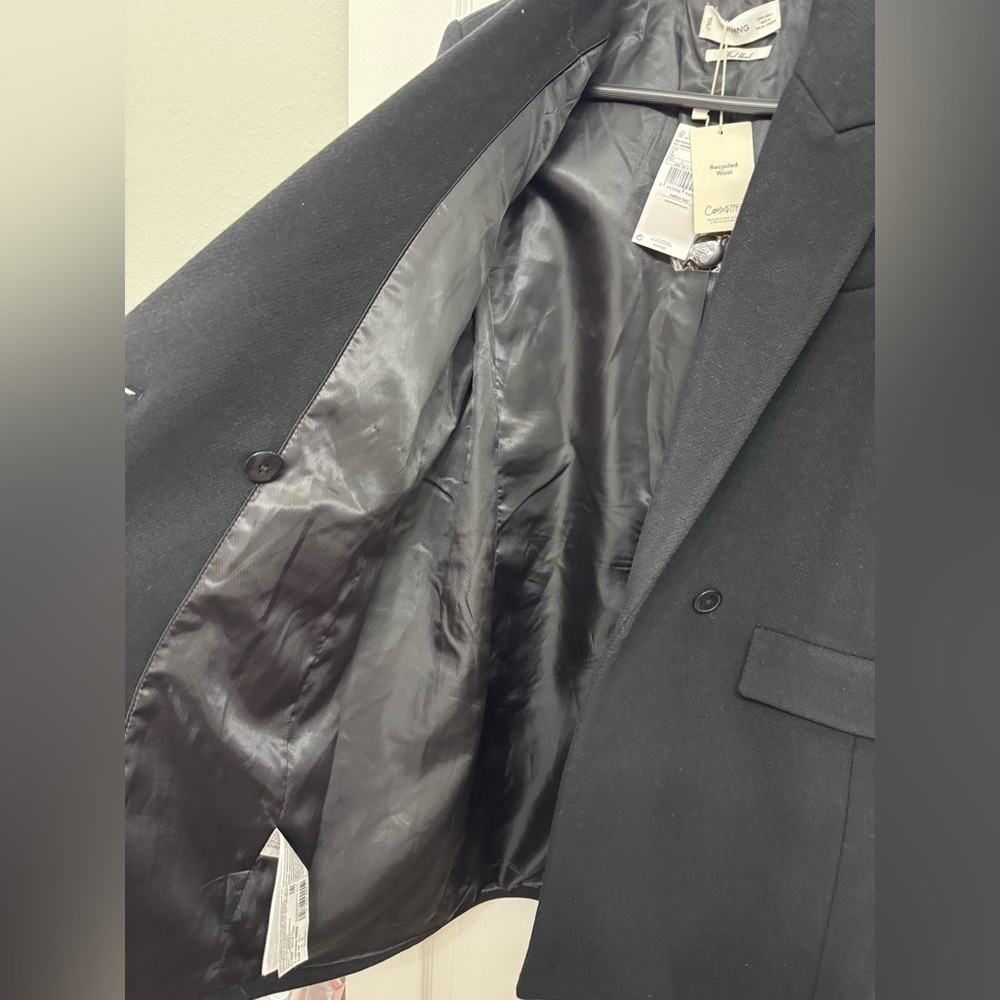 Mango Dali Wool Blend Black Coat NWT Women’s Size L Structured Blazer Coat - Picture 5 of 9